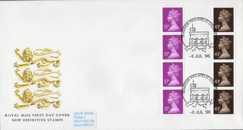 1996 GB - FDC - 37p 2B and 43p 2B Vertical Coils (Unaddressed)
